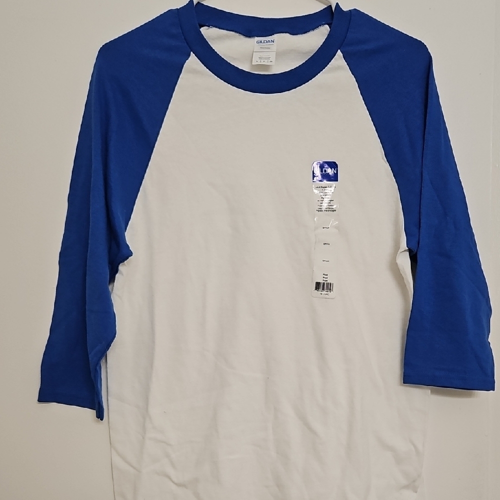 Gildan Adult Blue and White Raglan Shirt